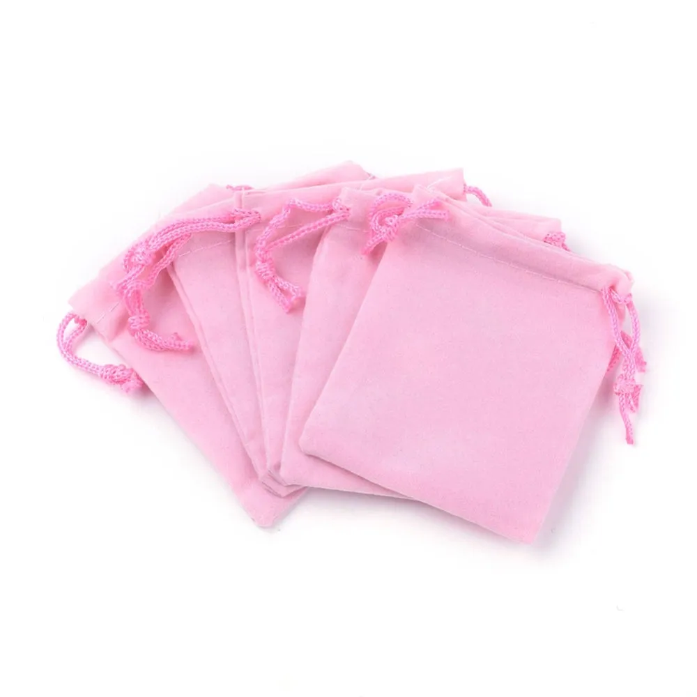 100 pc Velvet Cloth Drawstring Bags, Jewelry Bags, Christmas Party Wedding Candy Gift Bags, Hot Pink, 9x7cm