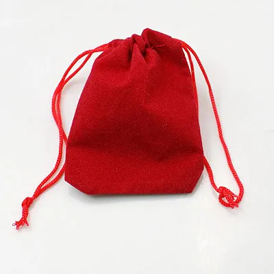 100 pc Velvet Cloth Drawstring Bags, Jewelry Bags, Christmas Party Wedding Candy Gift Bags, Red, 7x5cm