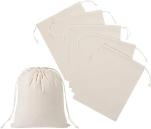 100 Percent Cotton Drawstring Bags, Reusable Quality with Double String, For Pantry Gifts Kitchen - Pack of 6 (Natural Beige, 7 x 9 Inch)