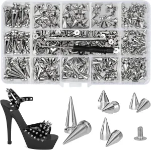180 Sets Punk Spikes and Studs Kit, Multiple Size Cone Spikes for Clothing, Punk Rock Style Studs and Spikes for DIY Leathercraft Decoration, Suitable for Clothing, Dog Collars, Belts, Bags