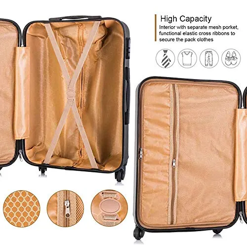 4 Piece Luggage sets with Spinner Wheels Travel Suitcase Hard-shell Lightweight 16" 20" 24" 28" (4 PCS LM Black)