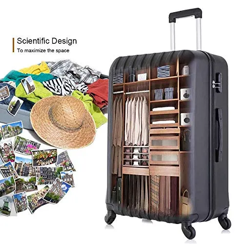 4 Piece Luggage sets with Spinner Wheels Travel Suitcase Hard-shell Lightweight 16" 20" 24" 28" (4 PCS LM Black)