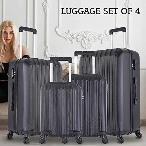 4 Piece Luggage sets with Spinner Wheels Travel Suitcase Hard-shell Lightweight 16" 20" 24" 28" (4 PCS LM Black)