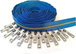 #5 Black Nickel Metallic Nylon Coil Zippers by The Yard Bulk Black Tape 10 Yards with 20pcs Sliders for DIY Sewing Tailor Craft Bag (Blue)