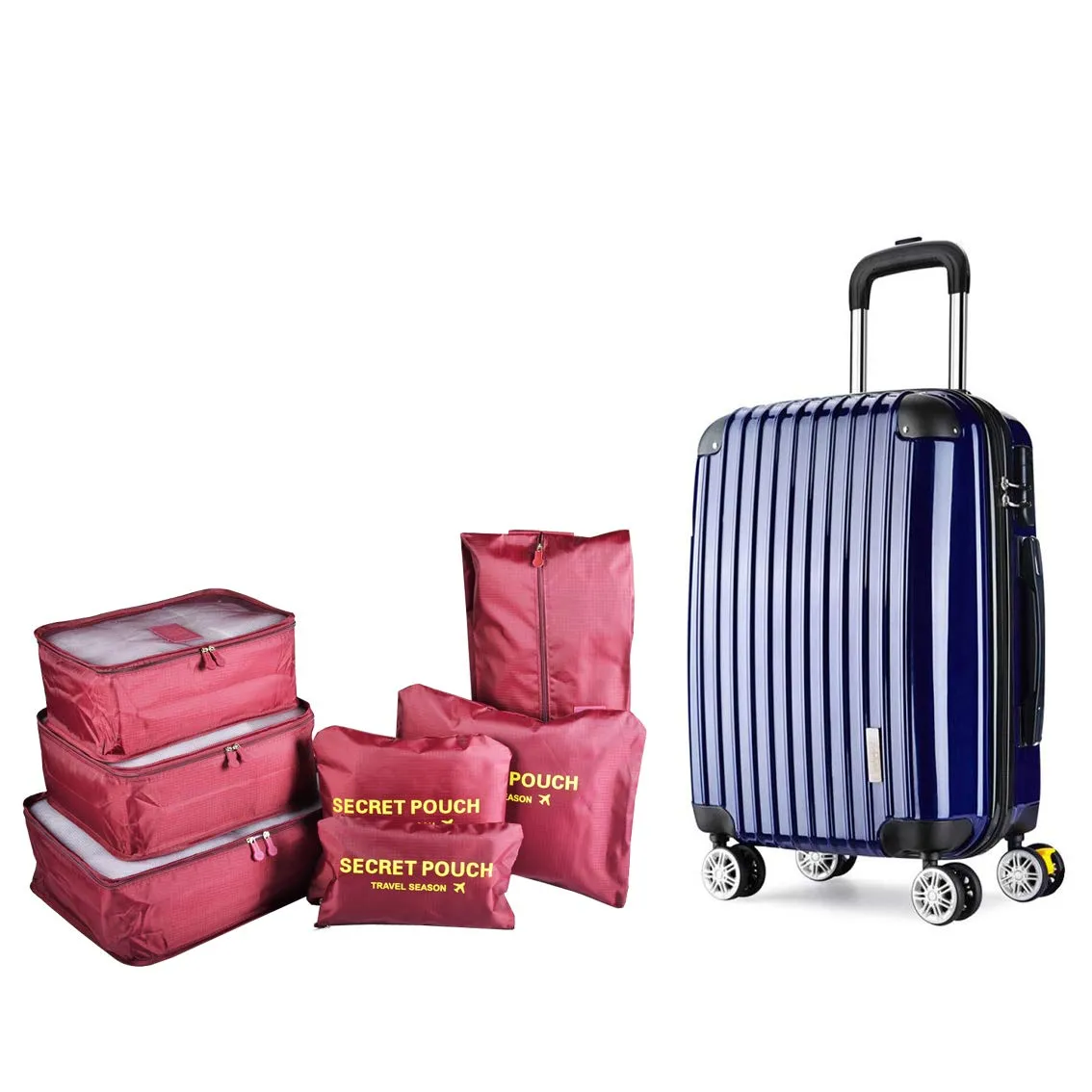 7PCS Packing Cubes for Suitcases, TOYESS Waterproof Nylon Luggage Storage Bags Value Set for Travel and Backpacking, Red Wine 7pcs-red Wine