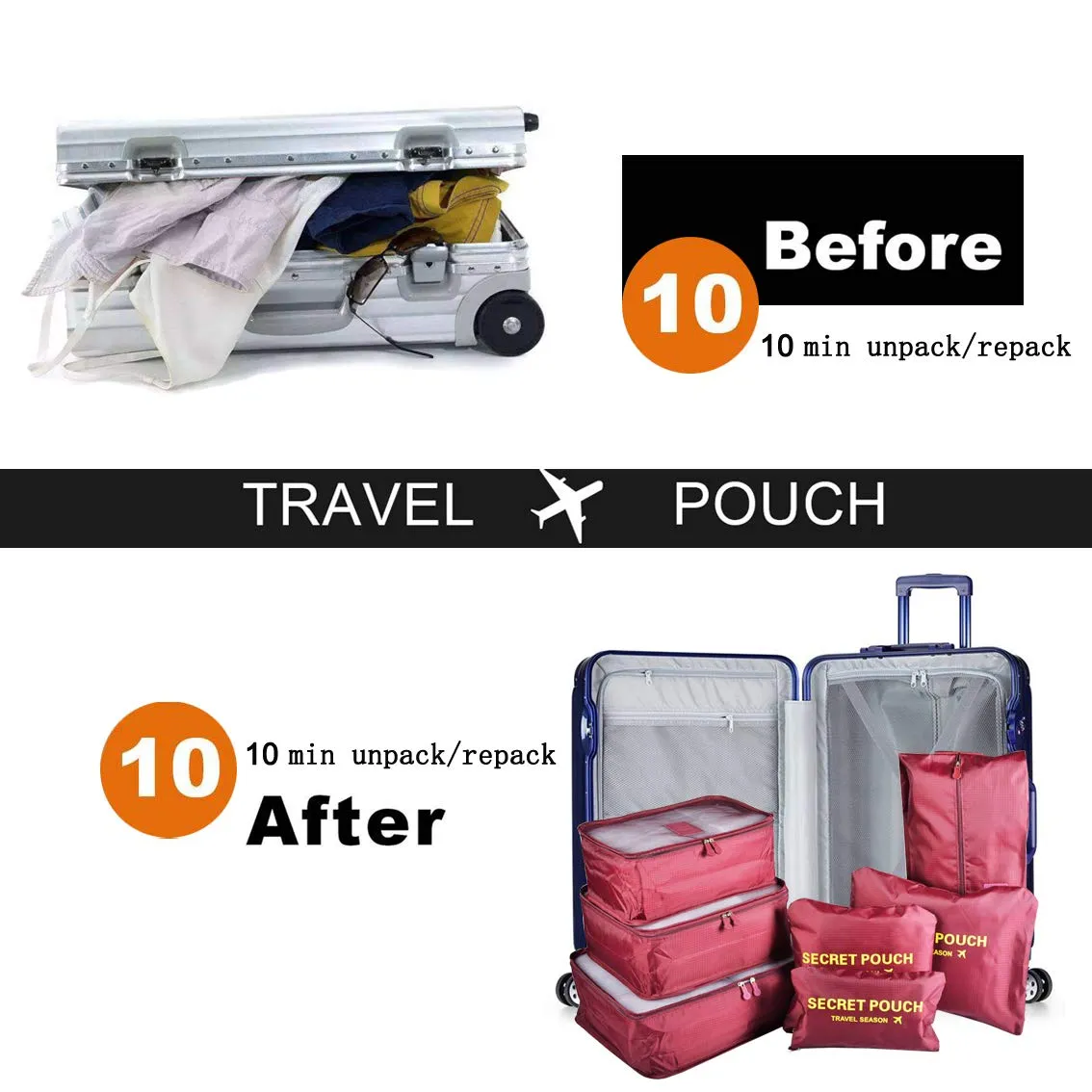 7PCS Packing Cubes for Suitcases, TOYESS Waterproof Nylon Luggage Storage Bags Value Set for Travel and Backpacking, Red Wine 7pcs-red Wine