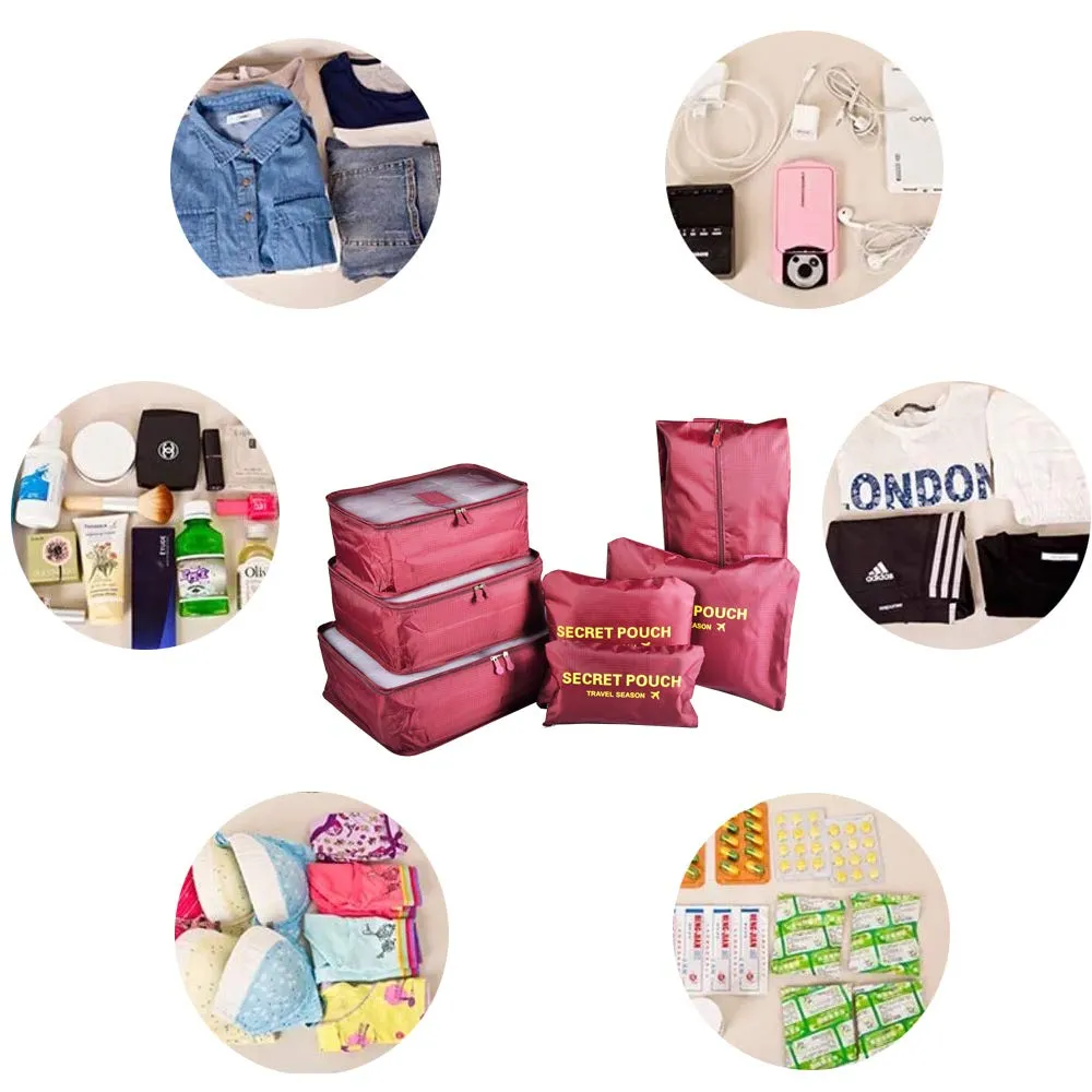 7PCS Packing Cubes for Suitcases, TOYESS Waterproof Nylon Luggage Storage Bags Value Set for Travel and Backpacking, Red Wine 7pcs-red Wine