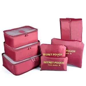 7PCS Packing Cubes for Suitcases, TOYESS Waterproof Nylon Luggage Storage Bags Value Set for Travel and Backpacking, Red Wine 7pcs-red Wine