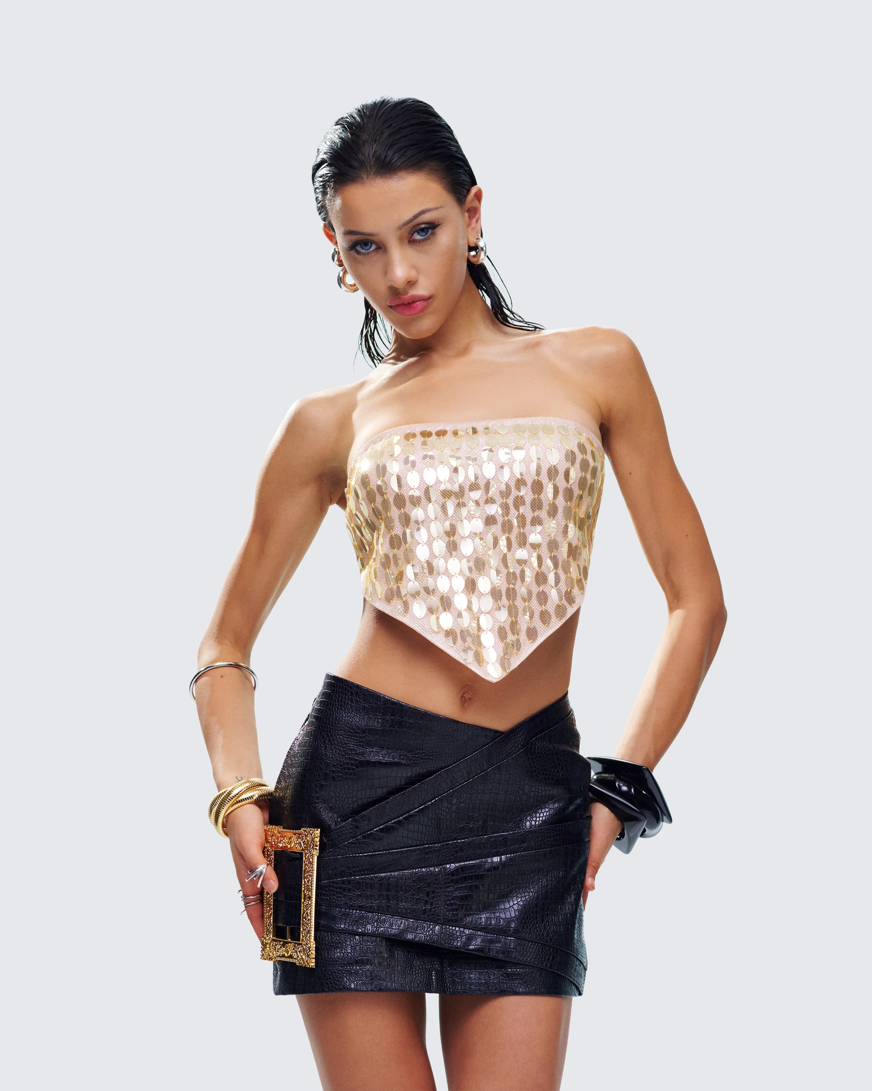 Aida Gold Sequin Bandana Top