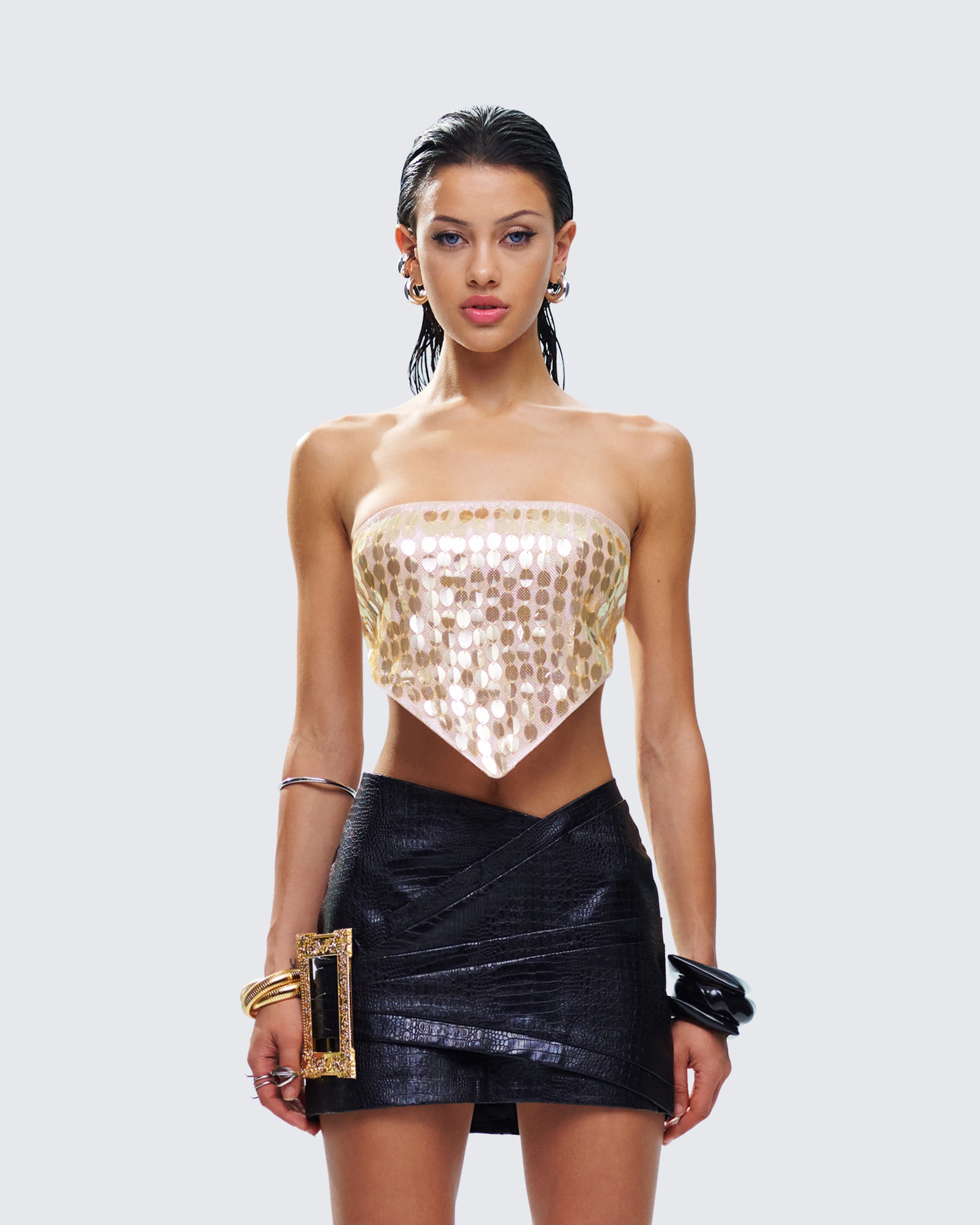 Aida Gold Sequin Bandana Top