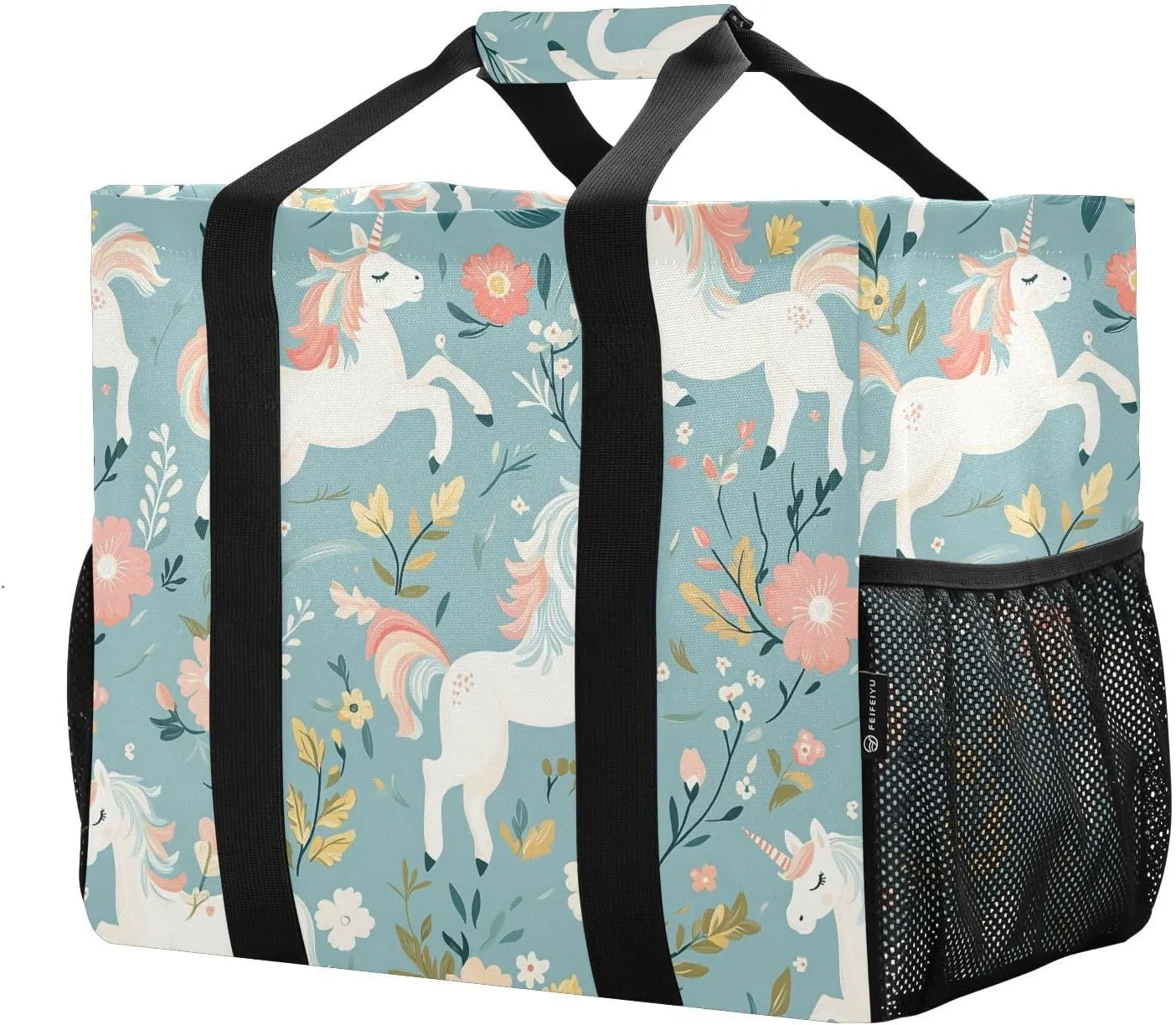 ALAZA Flower Unicorn Pattern Waterproof Beach Tote Bags