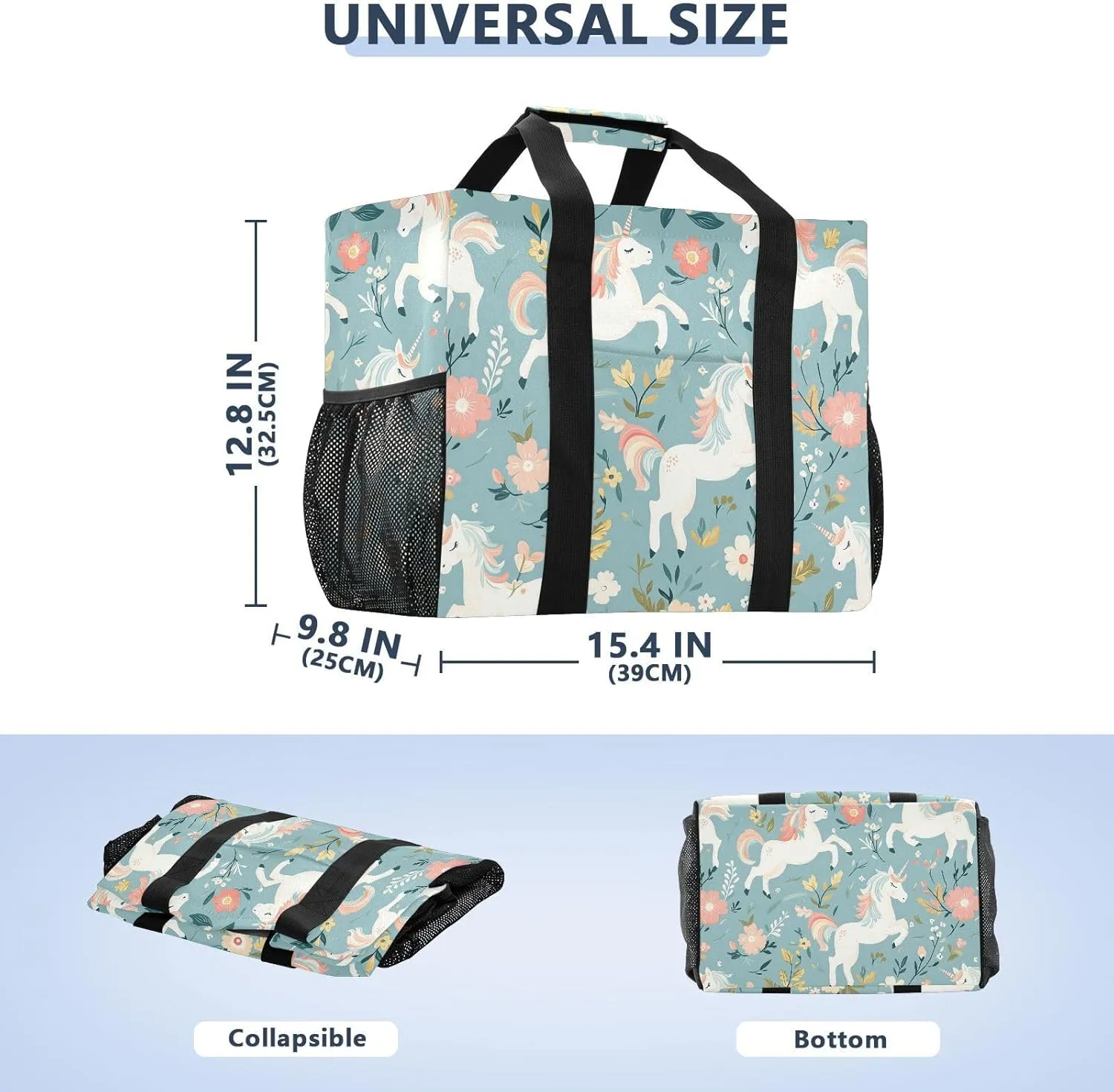 ALAZA Flower Unicorn Pattern Waterproof Beach Tote Bags
