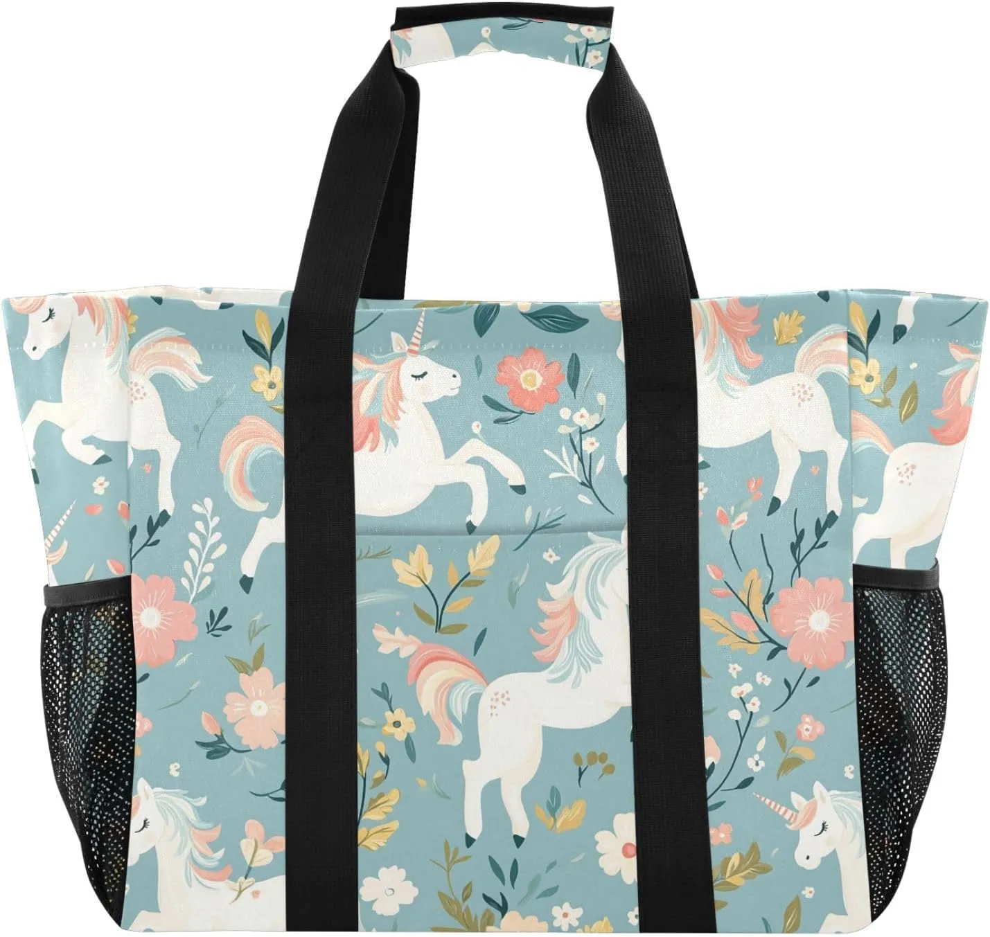 ALAZA Flower Unicorn Pattern Waterproof Beach Tote Bags