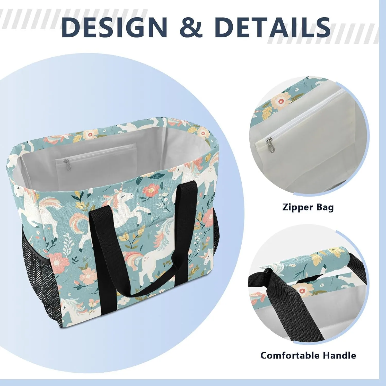 ALAZA Flower Unicorn Pattern Waterproof Beach Tote Bags