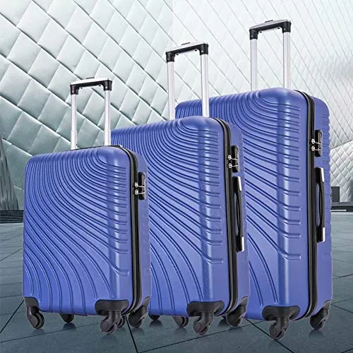 Apelila 3 Piece ABS Luggage Sets with Spinner Wheels Hard Shell Spinner Carry On Suitcase (Blue, 3 Pieces 20 24 28 Inch)