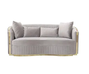 Beige Plush Velvet Loveseat Sofa With Gold Stainless Steel Base- Model Giselle