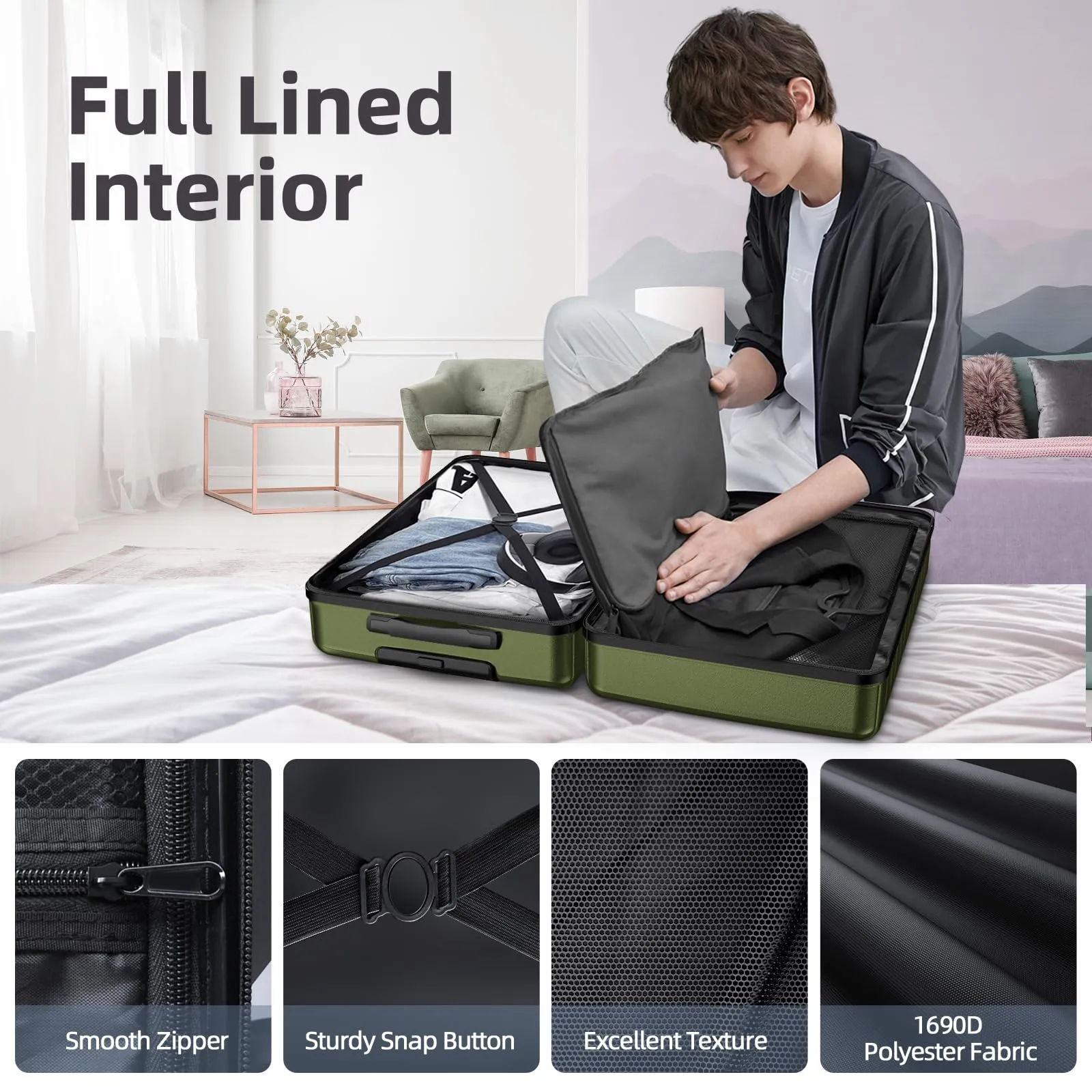 BEOW Luggage Sets 4 Piece, Expandable Luggage Sets with Spinner Wheels, TSA Lock Suitcases with Carry on Luggage (Olive Green)