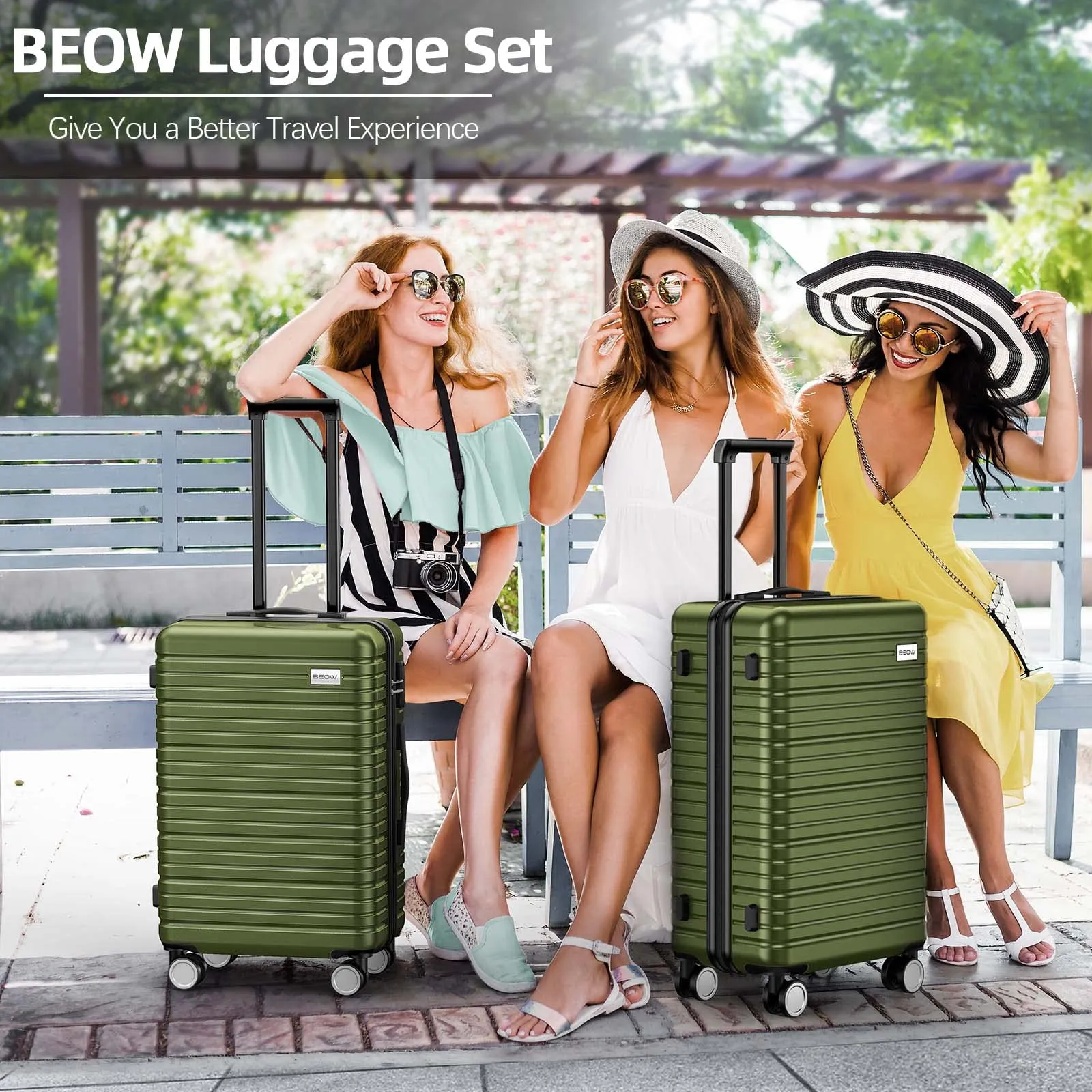 BEOW Luggage Sets 4 Piece, Expandable Luggage Sets with Spinner Wheels, TSA Lock Suitcases with Carry on Luggage (Olive Green)