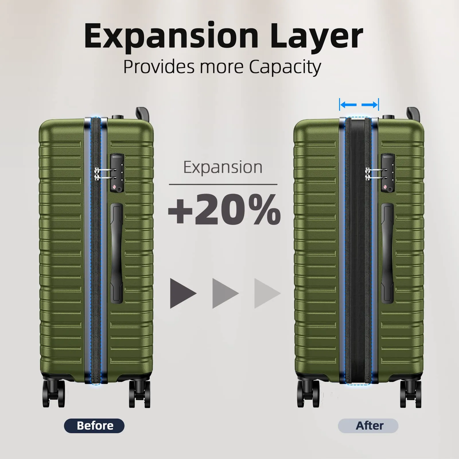 BEOW Luggage Sets 4 Piece, Expandable Luggage Sets with Spinner Wheels, TSA Lock Suitcases with Carry on Luggage (Olive Green)