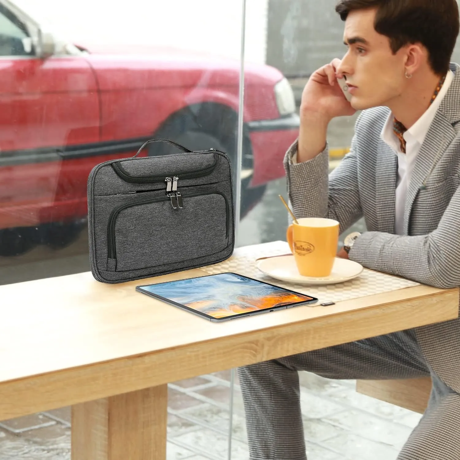 BERTASCHE Dark Grey Tablet Sleeve Bag for 11 inch iPad Pro, Air, Surface Go, Galaxy Tab, Business Tablet Carrying Case, 5 Pockets Compartment, Lightweight