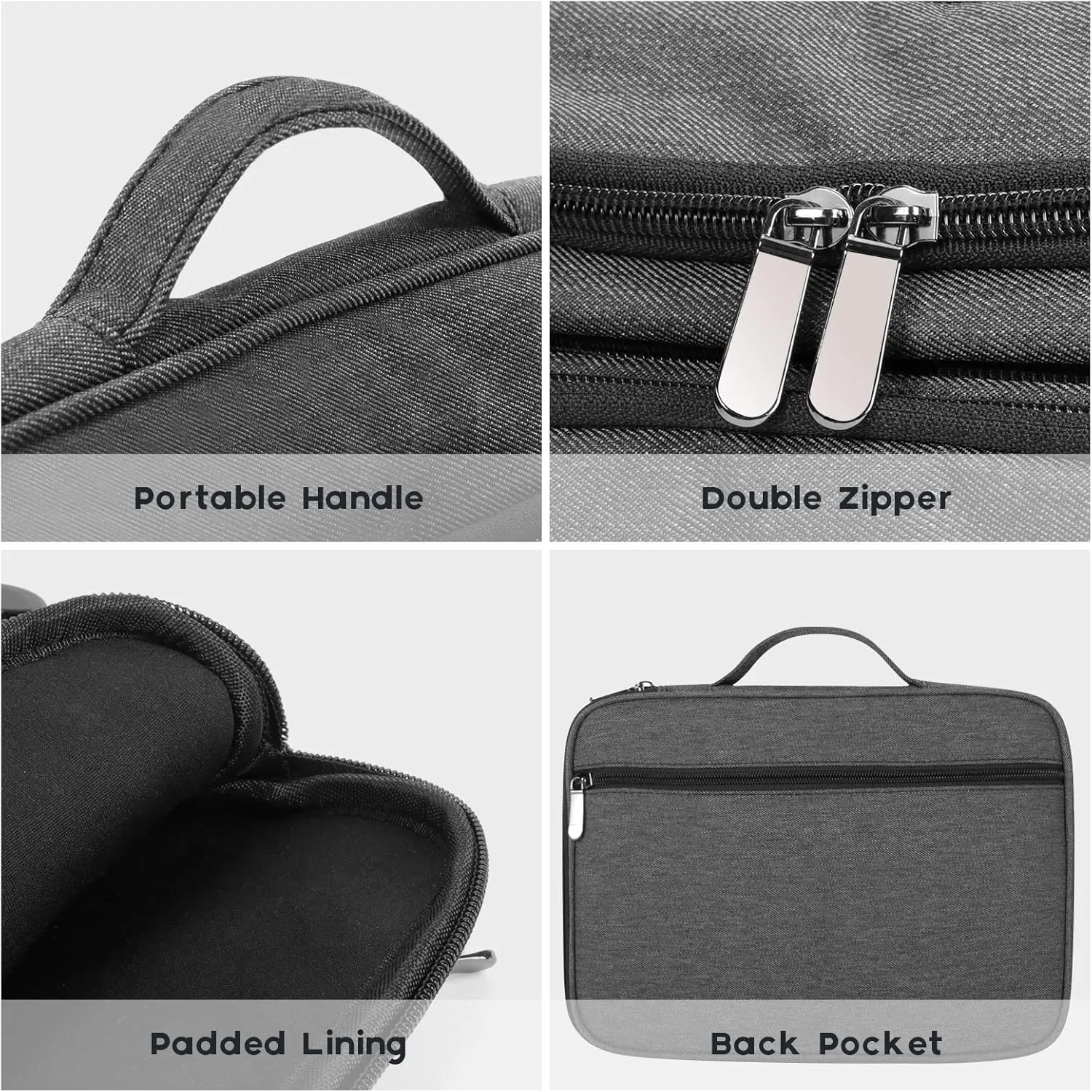 BERTASCHE Dark Grey Tablet Sleeve Bag for 11 inch iPad Pro, Air, Surface Go, Galaxy Tab, Business Tablet Carrying Case, 5 Pockets Compartment, Lightweight