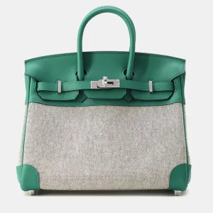 Birkin Ecru/Vert Vertigo Toile H Swift Leather Size 25