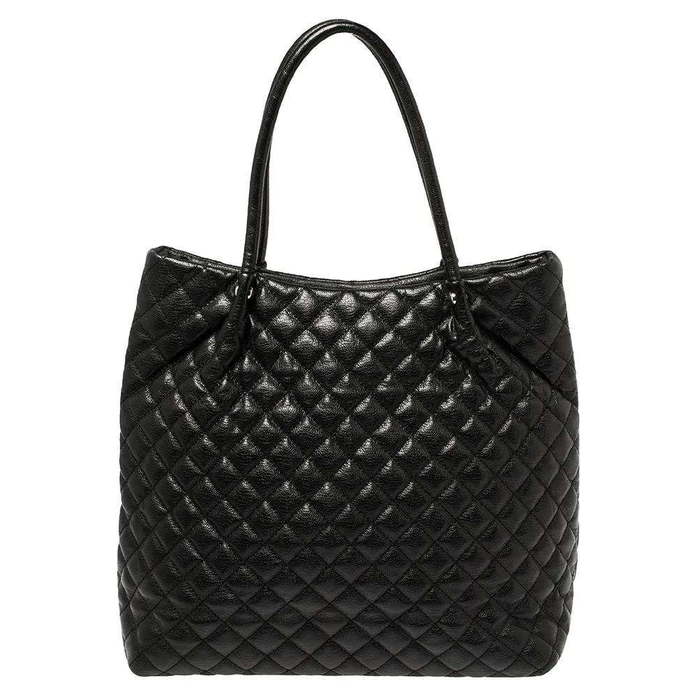 Black Quilted Leather Tote