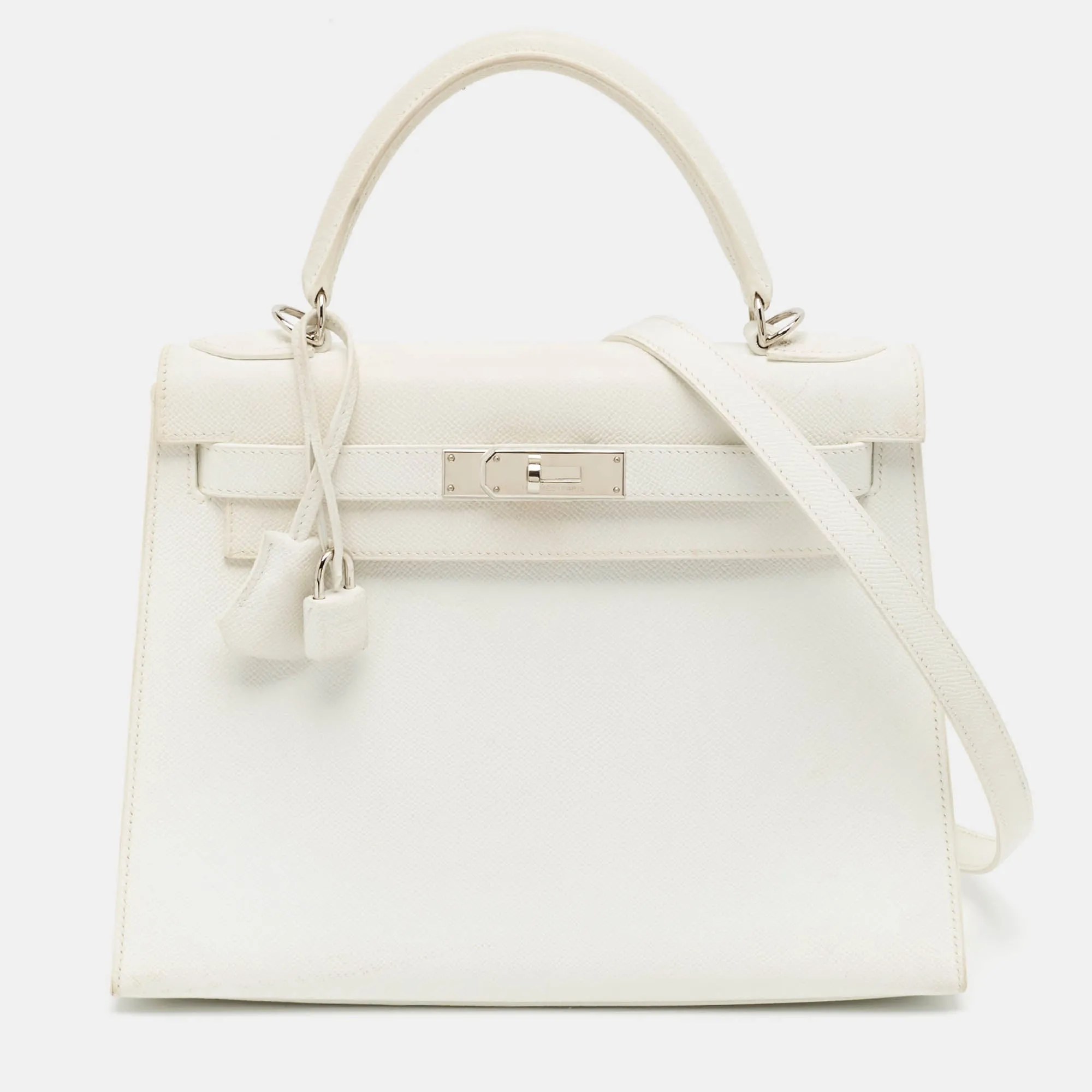 Blanc Epsom Leather Palladium Finish Kelly Sellier 28 Bag
