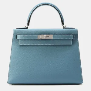 Bleu Jean Leather Kelly Sellier 28 Top Handle Bag