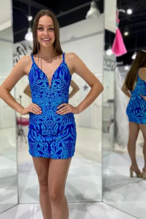 bodycon V Neck Sequin Lace Tight Short Homecoming Dresses VK23091603