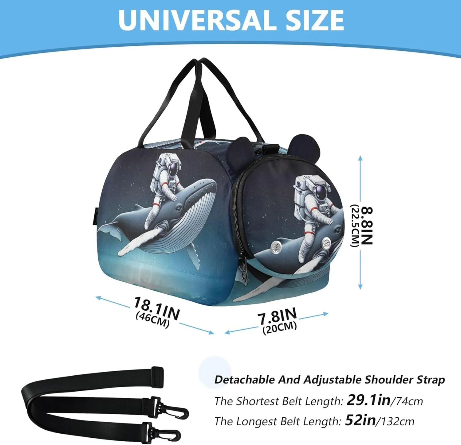 Boys Carry on Duffel Overnight Weekender Duffel Funny Astronaut Riding Whale Girls Duffle Bags for Travel with Shoulder Strap