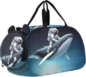Boys Carry on Duffel Overnight Weekender Duffel Funny Astronaut Riding Whale Girls Duffle Bags for Travel with Shoulder Strap