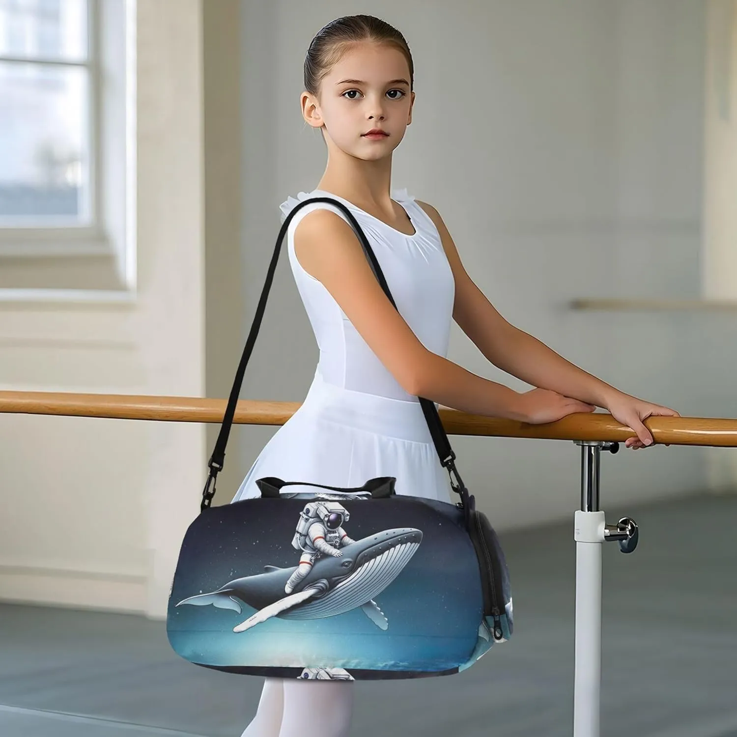 Boys Carry on Duffel Overnight Weekender Duffel Funny Astronaut Riding Whale Girls Duffle Bags for Travel with Shoulder Strap