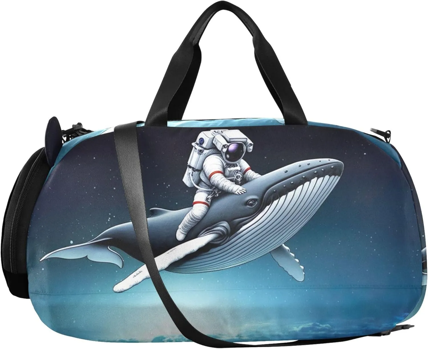 Boys Carry on Duffel Overnight Weekender Duffel Funny Astronaut Riding Whale Girls Duffle Bags for Travel with Shoulder Strap