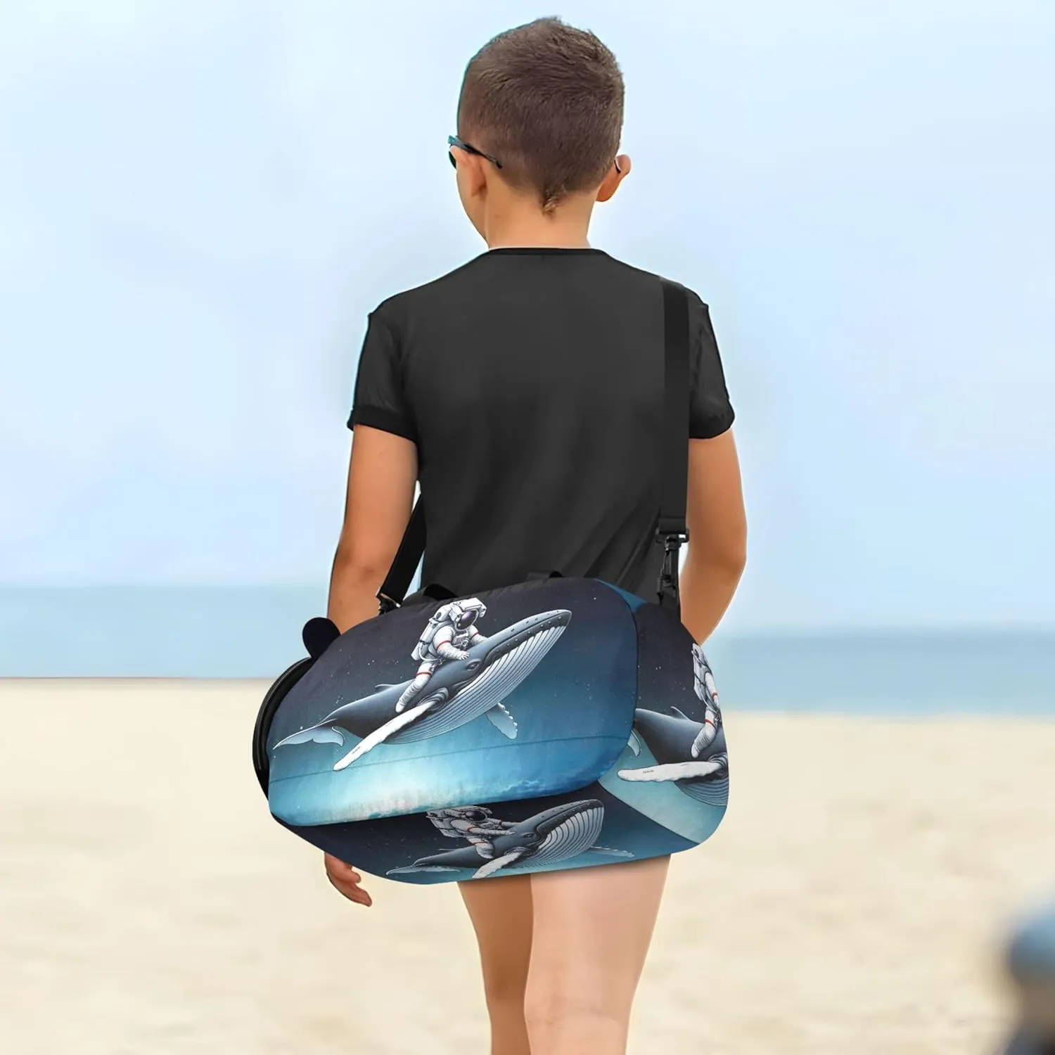 Boys Carry on Duffel Overnight Weekender Duffel Funny Astronaut Riding Whale Girls Duffle Bags for Travel with Shoulder Strap