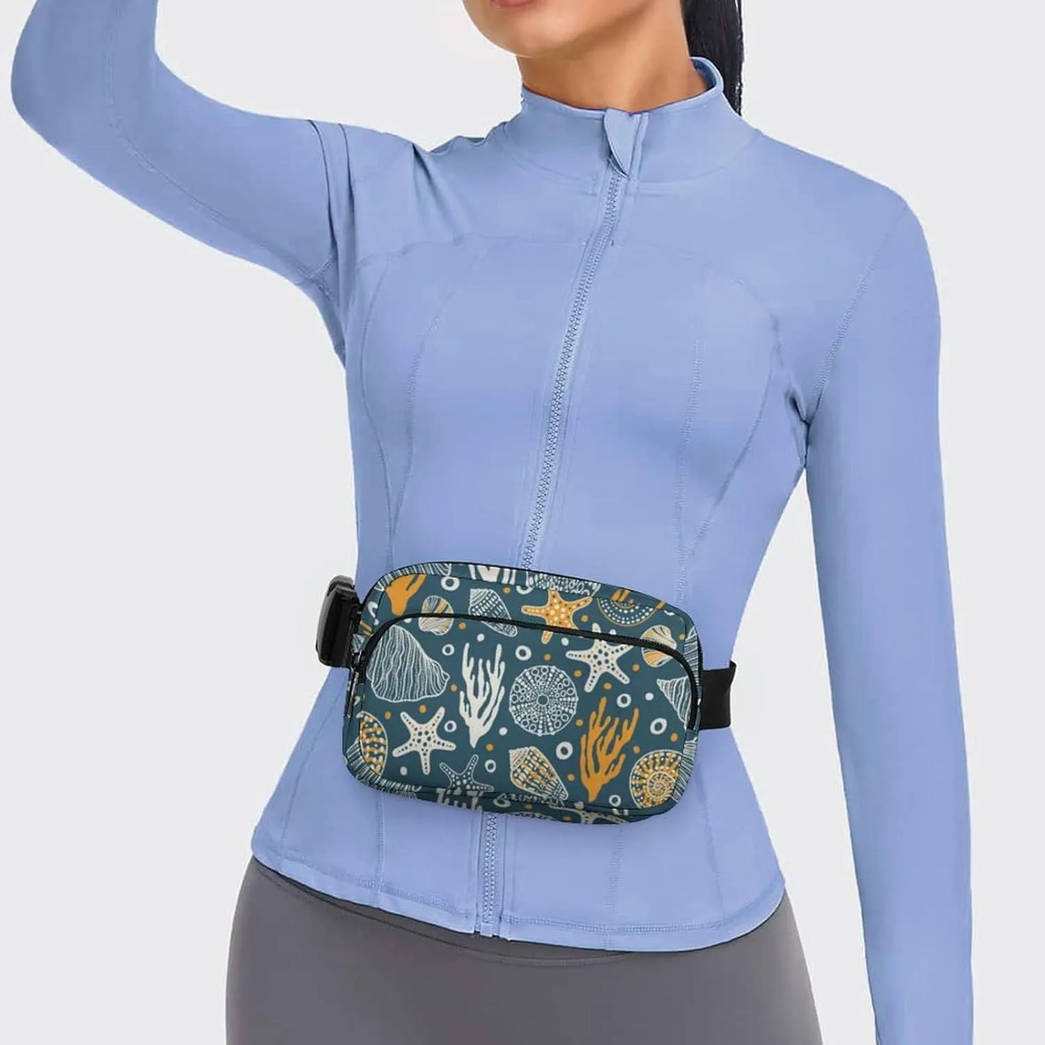 Cartoon Marine Animals Belt Bag Fanny Pack for Women Men Starfish Shell Coral Crossbody Waist Bag Pack Adjustable Casual Bag for Travel Running Workout Cycling