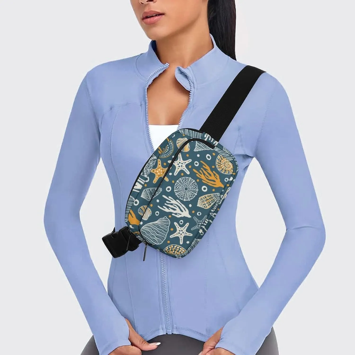Cartoon Marine Animals Belt Bag Fanny Pack for Women Men Starfish Shell Coral Crossbody Waist Bag Pack Adjustable Casual Bag for Travel Running Workout Cycling