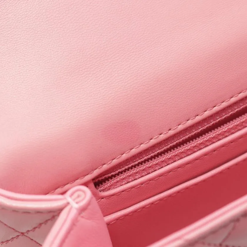 Chanel Matelasse Pink Lambskin Top Handle Flap Chain Shoulder Bag Gold Hardware 2WAY
