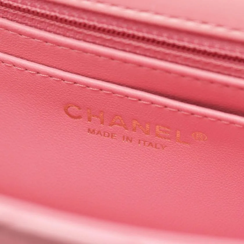 Chanel Matelasse Pink Lambskin Top Handle Flap Chain Shoulder Bag Gold Hardware 2WAY
