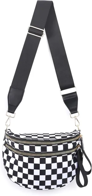 Checkered Crossbody Bags Bum Bag for Women Large Sling Bag Purse with Adjustable StrapBlack Checkered