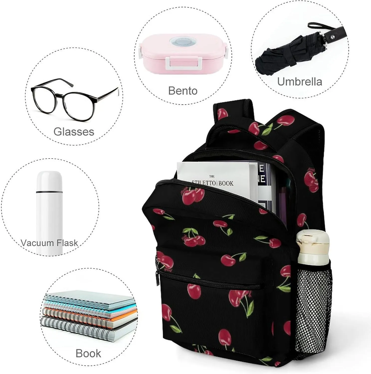 Cherry Backpack Casual Travel Daily Work Camping School Bag with Multiple Pockets