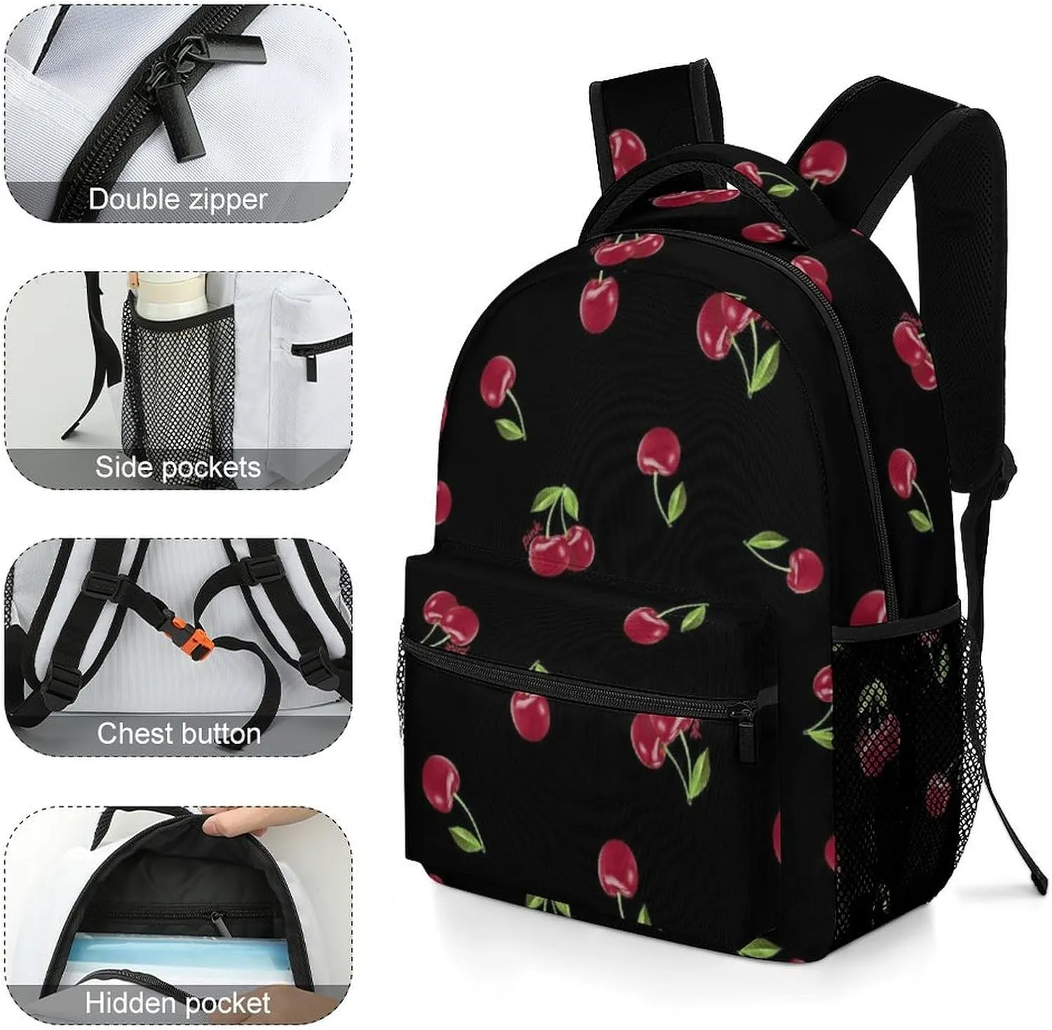 Cherry Backpack Casual Travel Daily Work Camping School Bag with Multiple Pockets
