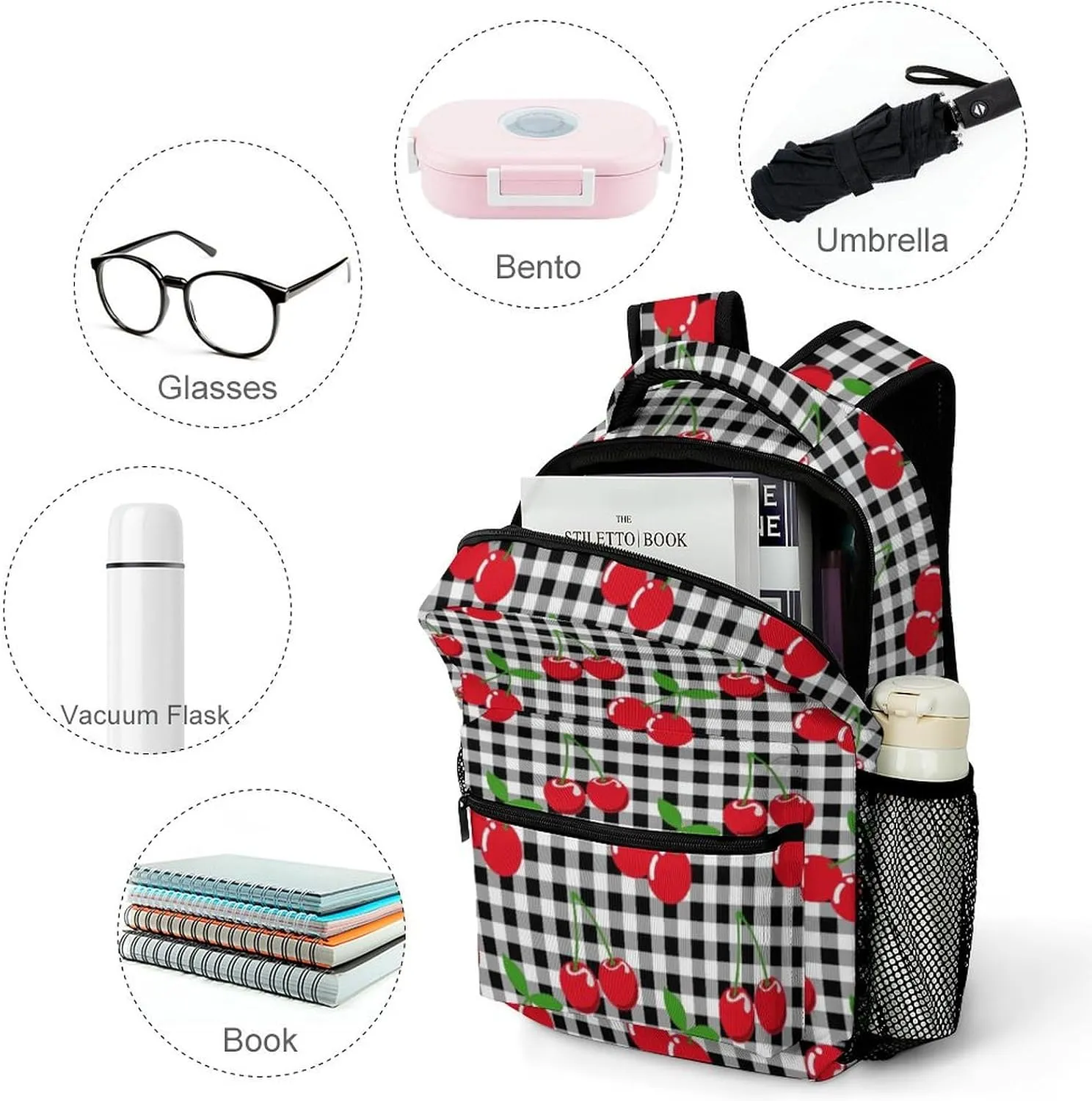 Cherry Backpack Casual Travel Daily Work Camping School Bag with Multiple Pockets