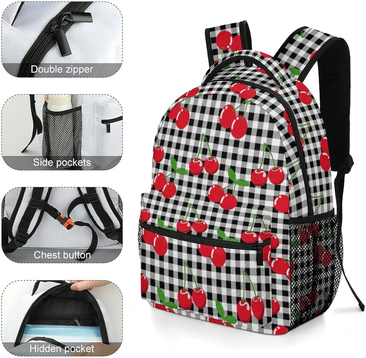 Cherry Backpack Casual Travel Daily Work Camping School Bag with Multiple Pockets