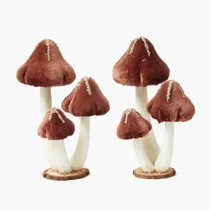 Chocolate Glitter Velvet Mushroom (Pair) - 25cm