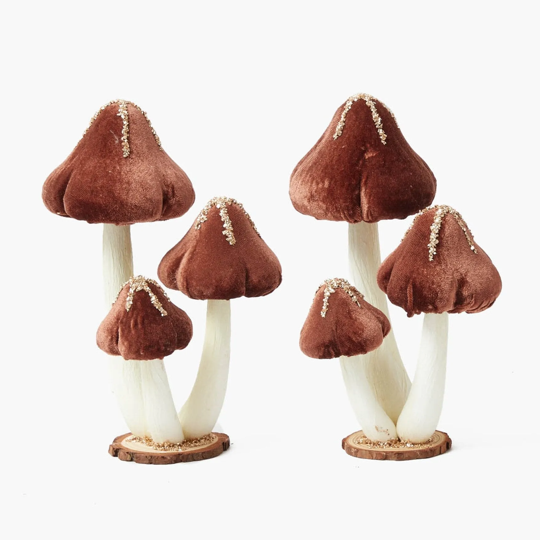 Chocolate Glitter Velvet Mushroom (Pair) - 25cm