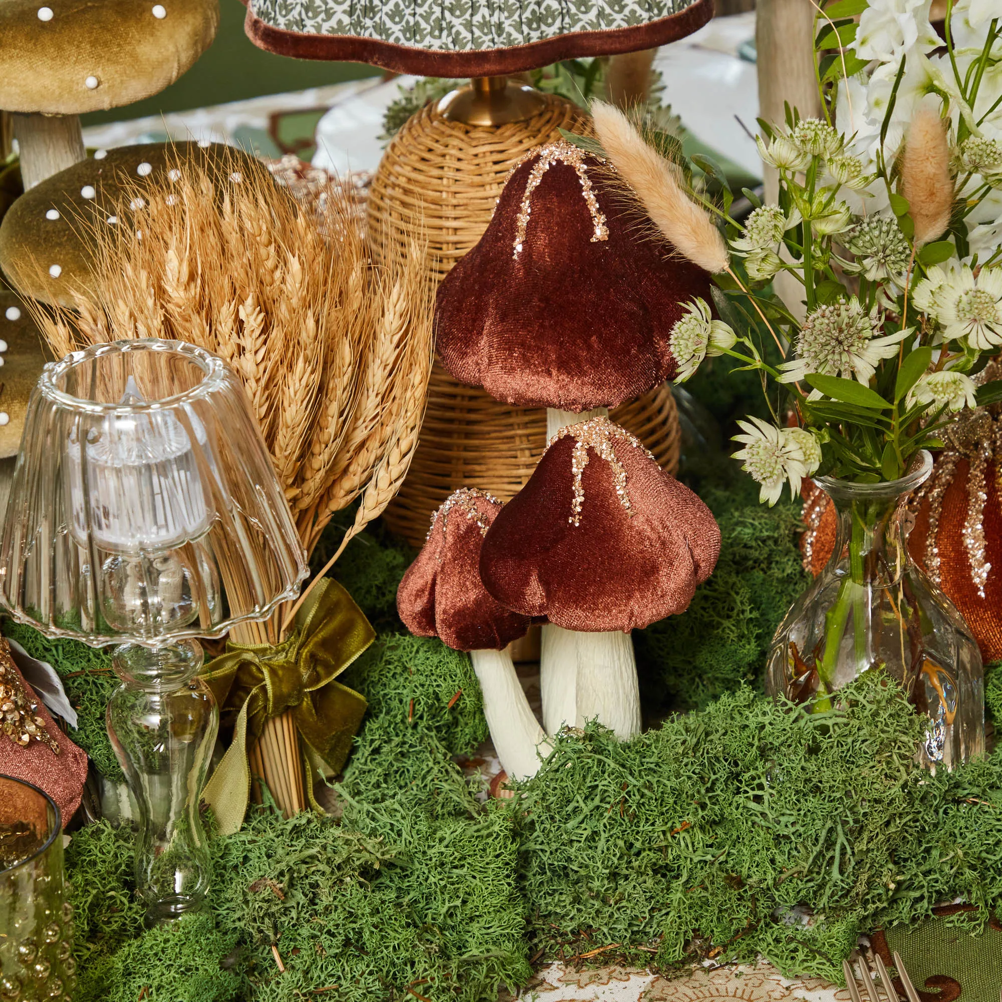 Chocolate Glitter Velvet Mushroom (Pair) - 25cm