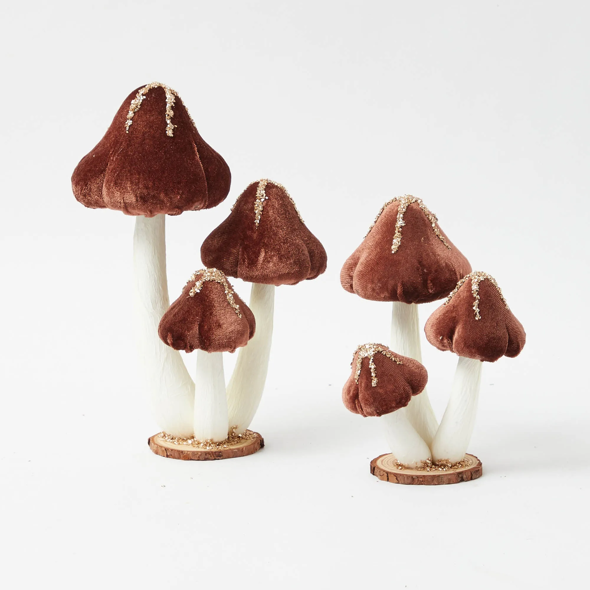 Chocolate Glitter Velvet Mushroom (Pair) - 25cm