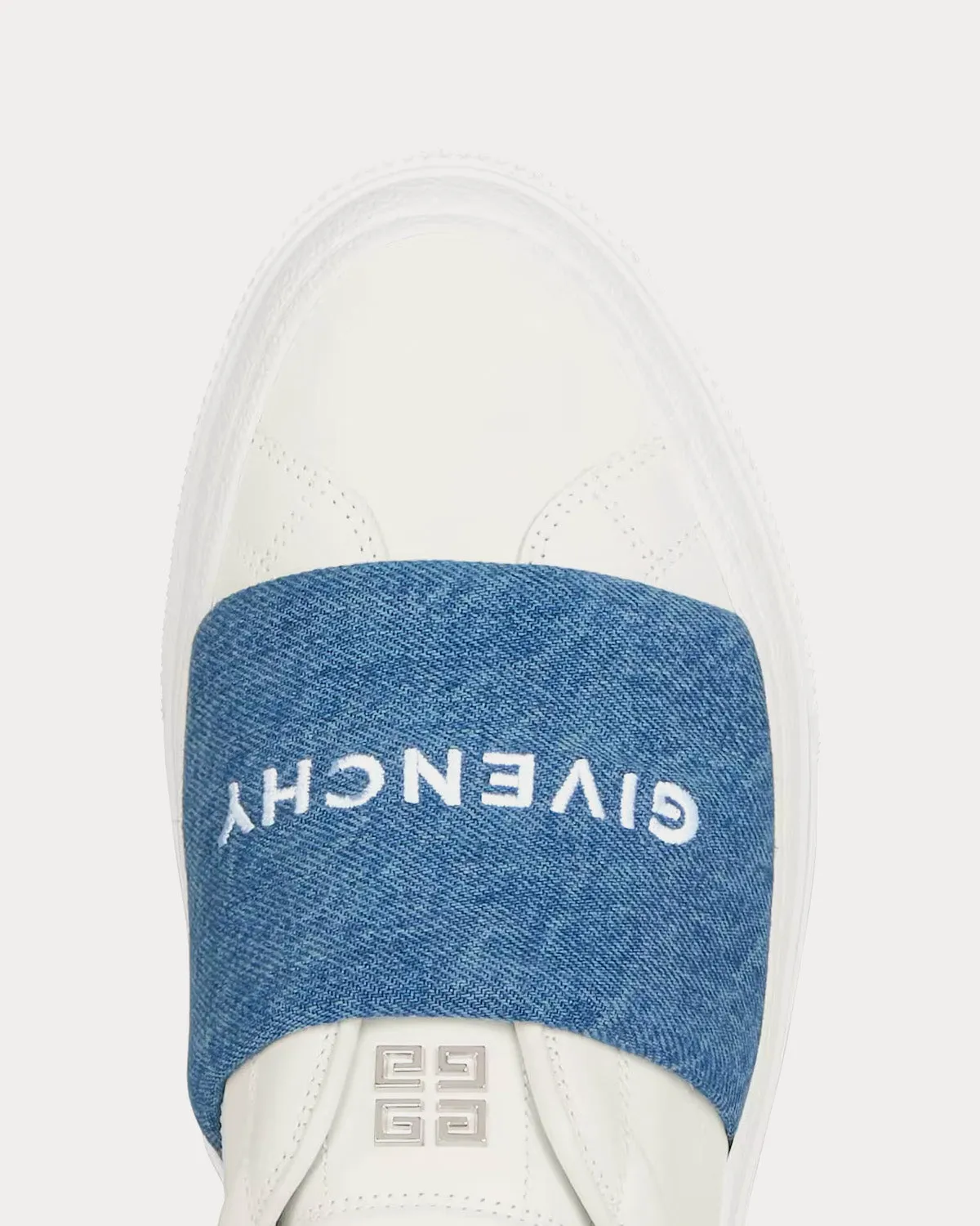 City Sport Denim Strap Leather White / Blue Slip On Sneakers