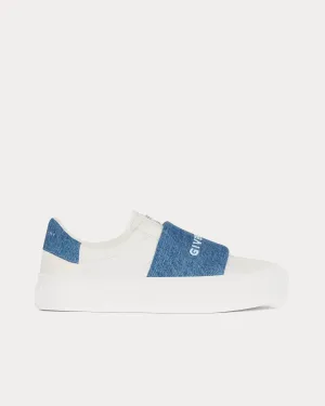 City Sport Denim Strap Leather White / Blue Slip On Sneakers
